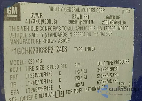 2008 Chevrolet Silverado 2500Hd Lt2 из США, поврежденный, VIN 1GCHK23K88F212403